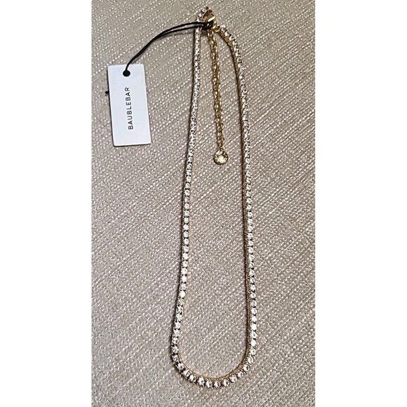 NWT Baublebar Bennett Clear CZ 18k Gold Plated Silver Tennis Necklace 16-19" - Picture 3 of 5